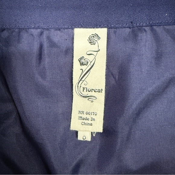Anthropologie Floreat Navy Blue A-line Skirt with Floral Detail, Size 0 - Picture 5 of 6